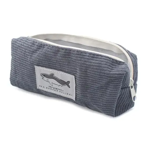 1 Trousse à Crayons en Velours Côtelé,Trousse Ronde de Grande Capacité Trousse Scolaire Trousse Scolaire Velours Cotelé,Trousse Université Fournitures Scolaires et de Bureau pour étudiants-Gris Foncé