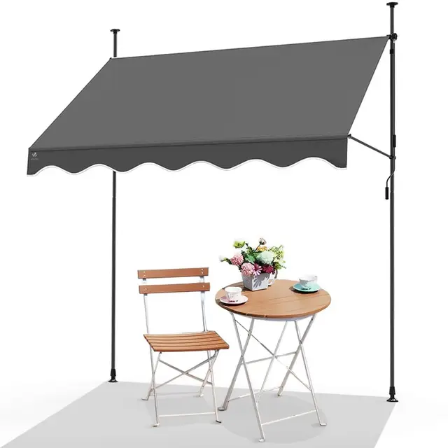 VOUNOT® Auvent Manuel Rétractable Résistant aux UV Store Banne de Jardin en Acier Polyester avec Manivelle sans Perçage Auvent Téléscopique Hauteur et Inclinaison Réglable 250cm Gris