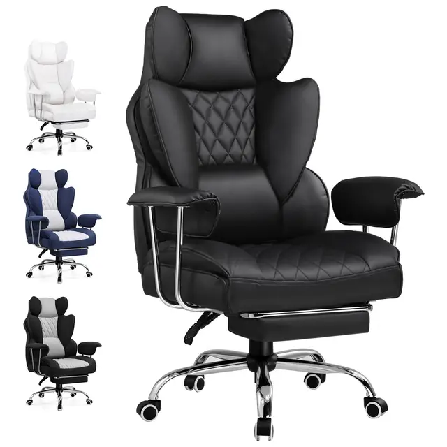 GTPLAYER Chaise Gaming, Bureau Soutien Lombaire Ressorts, siège Large accoudoirs Souple, Repose-Pieds, Hauteur réglable, Supporte 180 kg, Noir