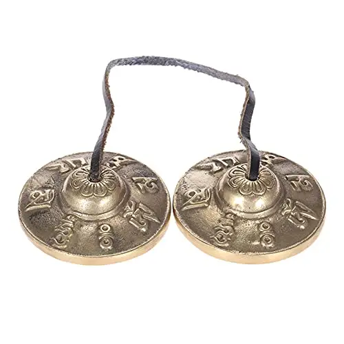 Btuty Cymbale tibétaine de méditation Tingsha fabriquée à la main avec symboles porte-bonheur bouddhistes de 6,5 cm