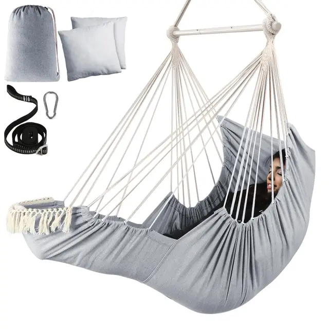 Chihee Sièges Suspendus Chaise Hamac Balançoire Suspendue Coussins de Repose-Pieds Sangle de Suspension Mousqueton Inclus,Barre d'écartement en métal Repliable Coton Doux tissé Poche latérale