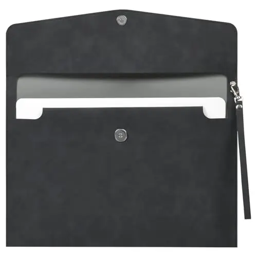 OFFCUP PU Porte Document, Leather Enveloppe A4 Cas Portfolio Dossier avec Poches, Imperméable Cuir Intérieures Pochette Papeterie Fichier pour Note/Carte/Tablette PC Affaires et Bureau, Noir