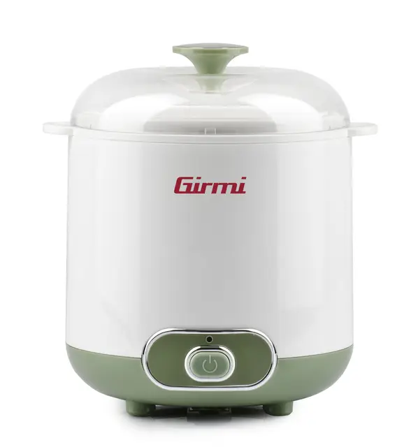 Girmi YG02 YG02 Yaourtière électrique avec accessoires pour yaourt grec, capacité totale 1,5 litres, 2 récipients pour utilisation continue, couvercle transparent avec poignée, blanc/vert