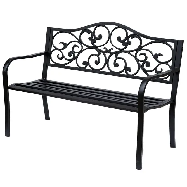 Outsunny Banc de Jardin 3 Places Métal Époxy Noir