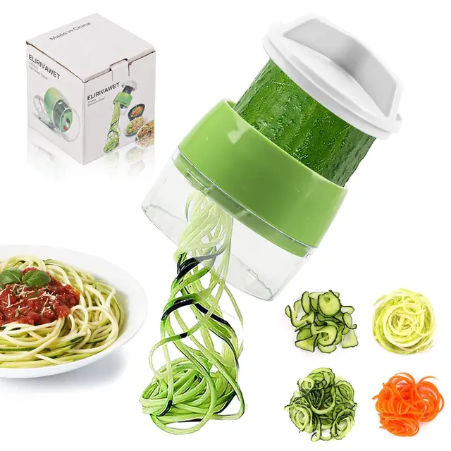 Coupe Légume Spiralizer 4 en 1, Pirale de Légumes Trancheuse, Spaghetti Coupe Légumes, Coupe-Légumes en Acier Inoxydable, Trancheuse pour Pomme de Terre, Carotte, Courgette, Spaghettis