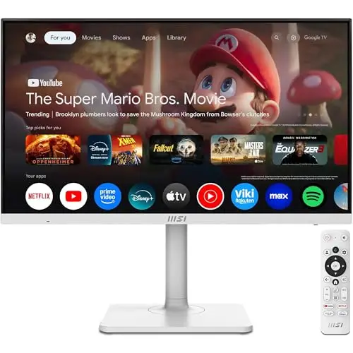 MSI Modern MD272UPSW Smart Monitor 27" 4K UHD Google TV - 60 Hz, 4 ms, Google Assistant, Dolby Audio, Affichage sans Fil, multicontrôle - WiFi 5, BT 5.0, LAN, HDMI 2.0b, DP 1.4a, Type-C PD 65W, USB-A