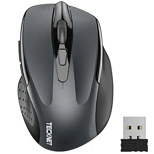 TECKNET Souris sans Fil, 2.4G Souris Optique avec 2600 DPI, Souris Ergonomique pour Ordinateur Portable, PC avec Récepteur USB, Clic Silencieux, Gris