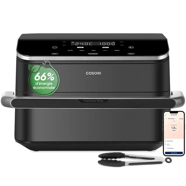 COSORI Air Fryer 10L Twinfry, Friteuse sans Huile Double Résistance, Airfryer à Dual Zone Avec Séparateur Amovible, 5-en-1, Grande Capacité, Cuisson optimale, 40℃-240℃, 70 Recettes en ligne,Noir