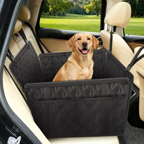 Siège Auto Chien Extra Stable et Waterproof-Transport Chien Voiture Siège Arrière avec 8 Tiges, 4 Sangles de Fixation et Ceinture de Sécurité - Jusqu'à 26 kg pour Chiens de Toute Taille