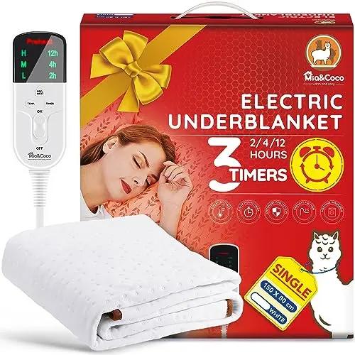 Mia&Coco Couverture Chauffante Électrique, sous-Couverture Chauffante avec Minuteries De 12 Heures Et 3 Réglages De Chaleur, Affichage LED, Machine Lavable (150 X 80 cm)