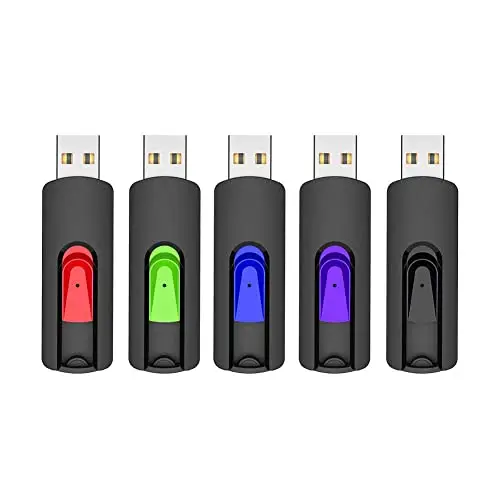 Clé USB 64Go, Lot de 5 Vansuny Cle USB 2.0 64 Go rétractable Glisser, USB en Gros 64 Go Stockage Données avec Lumière LED (5 Couleures, USB 2.0)