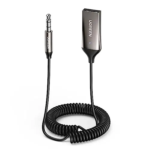 UGREEN Adaptateur Jack Bluetooth 6.0 pour Voiture Récepteur Aux 3.5mm et USB pour Autoradio Enceinte Haut Parleur Amplificateur, Appel Mains Libres (Gris Foncé)
