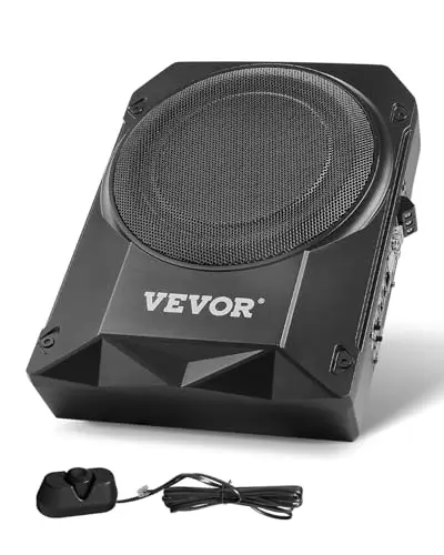 VEVOR Caisson de basses sous le siège de voiture, 400 W, haut-parleur de boîtier de basses de voiture mince, 254 mm, amplificateur intégré, entrée de niveau haut/bas, contrôleur de volume, pour camion