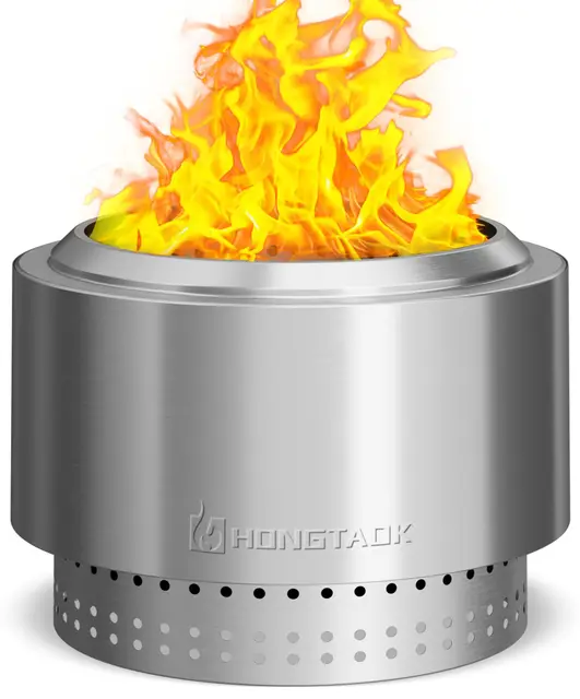 50 cm Brasero Exterieur, Foyer Portable sans Émission de Fumée, pour Camping Terrasse Extérieure, Bac à Cendres Amovible, Acier Inoxydable, Tisonnier de Feu et Sac Étanche