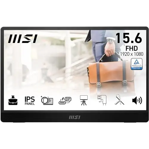 MSI Pro MP161 E2U écran Portable 15,6" Full HD - Dalle IPS 1920 x 1080, 60 Hz, 4 ms, écran respectueux des Yeux (PC, Portable, Mobile), HP intégrés - Mini-HDMI 2.0b, 2 x USB Type-C