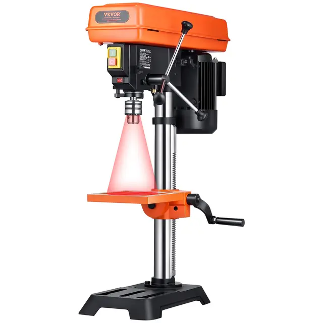 VEVOR Perceuse à Colonne d'Établi 254 mm, Moteur à Induction, 550 W, Vitesse Réglable 550/950/1500/2000/2500 tr/min, Table de Travail Inclinable 0-45°, Positionnement par Rayons X, pour Bois et Métal