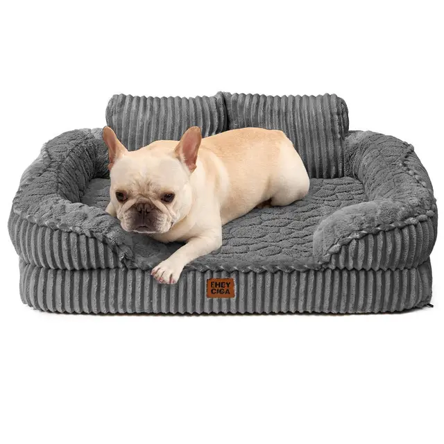 EHEYCIGA Panier Chien Orthopédique Grande Taille avec Dossier Haut 76x51cm, Lit Chien à Mémoire de Forme, Canapé pour Chien Déhoussable et Lavable, Coussin Chien Imperméable, Gris