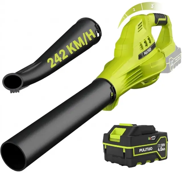 Souffleur de Feuilles sans Fil avec Batterie 4000 mAh et Chargeur, 242 km/h, Souffleur Batterie Léger, 3 Vitesses Réglables, Souffleur Électrique Compact pour Feuilles, Poussière, Jardin et Maison
