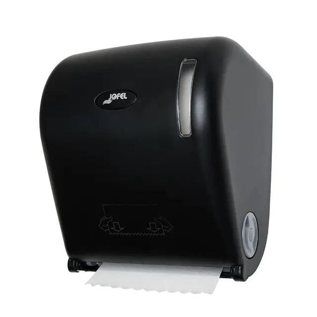 Jofel - Distributeur de Papier Bobine Continue, diamètre Entre 170 et 210 mm, Services prédécoupés de 20 cm, sans Levier, hygiène et économie maximales, fabriqué en ABS recyclé Noir Mat, AGR54600-MT