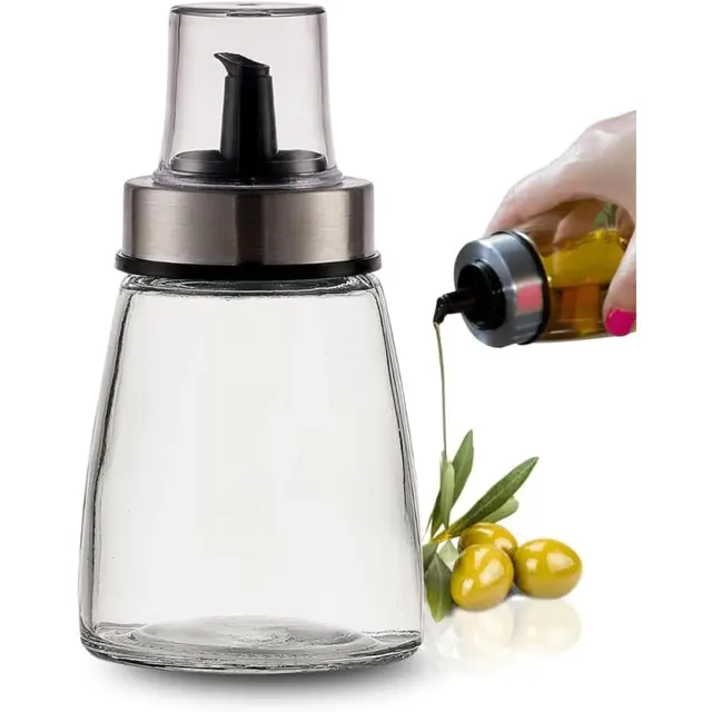 PARENCE.- Bouteille Huile 200 ml avec Bouchon Verseur – Distributeur en Verre et Acier Inox – Contenant pour Huile