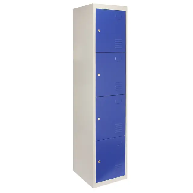 Monster Shop Casiers Métalliques Bleu & Gris 4 Portes Verrouillable pour Ecole, Vestiaire, Salle de Sport, Atelier [Clés & Aimants Inclus] - Facile à Monter
