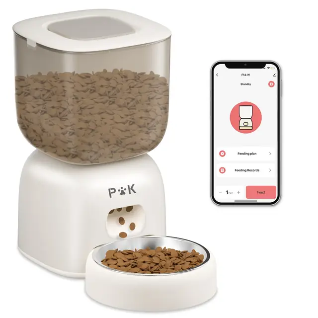 Distributeur Croquettes Chat Automatique, 2.4G WiFi Distributeur Croquettes Chat avec Bols en Acier Inoxydable, Connecté App, Enregistrement Vocal 10S, 10 Repas par Jour, 3L