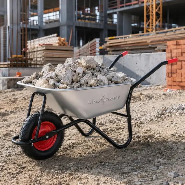 Brouette de Chantier 250 kg 100 L Chariot Transport Jardin Pneus avec Chambre à Air Poignée en Caoutchouc Dur - Argent Noir