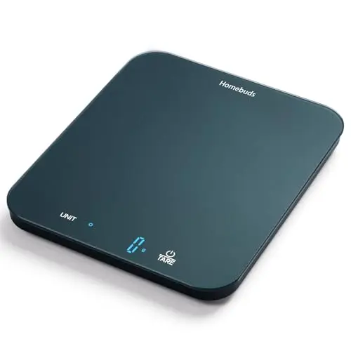 Homebuds Balance de Cuisine, Balance Cuisine Numérique de 15kg, Poids en Grammes et Onces en 1g/0,1oz de Précision Pour la Pâtisserie et la Cuisine, écran LED, 3*AAA Incluses, Verre Trempé, Bleu