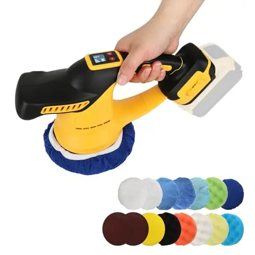 Polisseuse sans fil pour Dewalt 18V 20V, kit de polissage sans balais de 15 cm, 6 vitesses variables, 6000 tr/min pour l'esthétique automobile, le cirage et l'élimination des rayures (Sans batterie)