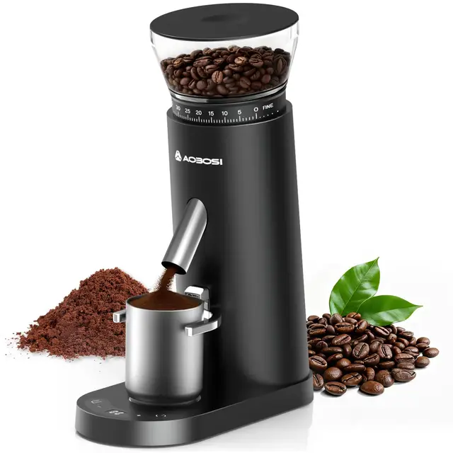 AAOBOSI Moulin à Café Electrique, Machine a Café Grain Portable 110W, Batterie 2600mAh, Broyeur Cafe Grain de 60 Réglages de Mouture Individuels, avec Porte-filtre pour Machine à Café Espresso