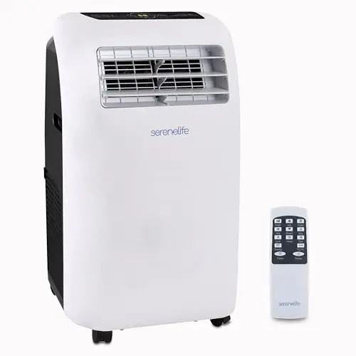 SereneLife Climatiseur Mobile Silencieux,7K BTU, Climatiseur Portable 3-en-1 avec Fonction Déshumidificateur Intégrée, Mode Ventilateur, Télécommande, Kit d'Évacuation Complet pour Fenêtre,Blanc