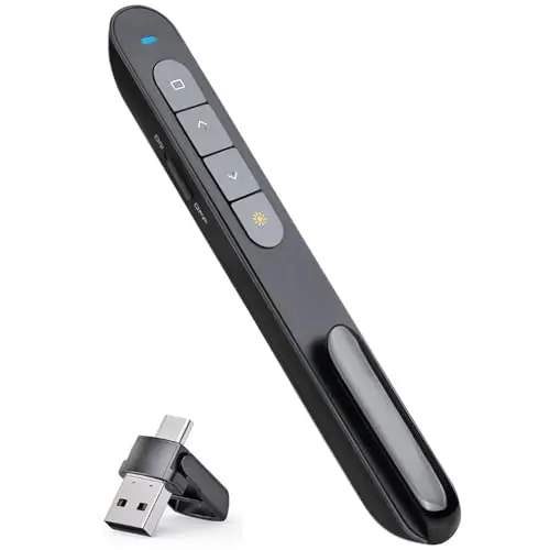 2-in-1 USB Type C Telecommande Ordinateur Powerpoint, 2.4GHz USB Presentation Cliqueur Zapette Powerpoint Pointeur Slide Présentateur Sans Fil pour Ordinateur PC Portable