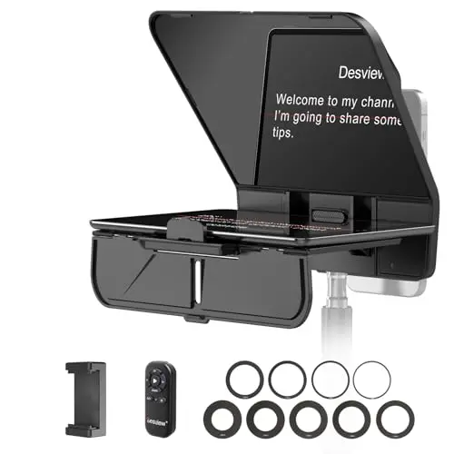 Desview T5 Téléprompteur pour Smartphone, Tablette (jusqu'à 11") et Caméra DSLR - Télécommande Bluetooth & Application, Supporte l'enregistrement Vidéo, Vlog, Streaming en Direct