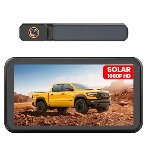 Foxpark Solaire Camera de Recul sans Fil: Installation Facile en 3 Minutes, avec HD 1080P Moniteur 5 Pouces, Étanche IP69K Vision Nocturne Claire Nocturne Caméra de Recul pour Auto,SUV, Camion,Van