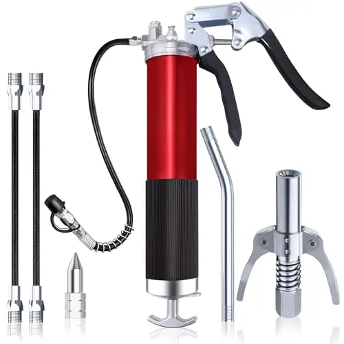 GIAK Pistolet à graisse à une main - Ensemble de pistolet à graisse pour graisseurs 8000 PSI avec poignée de pistolet et raccord rapide pour cartouche de 400g, connecteur renforcé (Rouge)