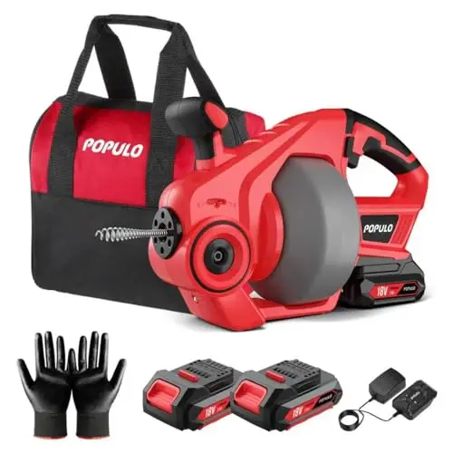 Deux batteries-18V(20V MAX) Furet Déboucheur de Canalisation, Arbre Flexible de 7,6m Tarière de Vidange, Adapté au Diamètre du Tuyau de 19-76mm, Idéal pour le Drainage pour la Salle de Bain, l'Égoutte