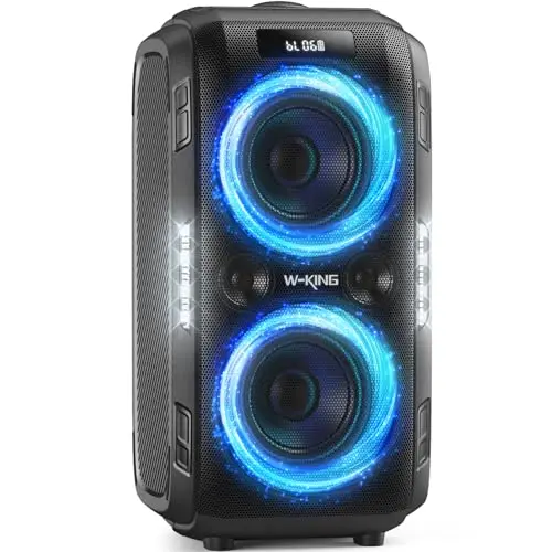 W-KING 270W PEAK Enceinte Bluetooth Puissante Grand Party Boom Box Haut-parleur Bluetooth, Massif 125dB/12 Basses Personnalisé, 2 Woofer 16,5CM Basses Super,IPX5/MIC IN/USB/TF/AUX, Batteria Rimovibile