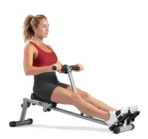 Sunny Health & Fitness Rameur de Fitness Compact avec 12 Niveaux de Résistance, Appareil Réglable pour Entraînement Complet du Corps à la Maison, avec Optionnelle Connexion SunnyFit APP Gratuite